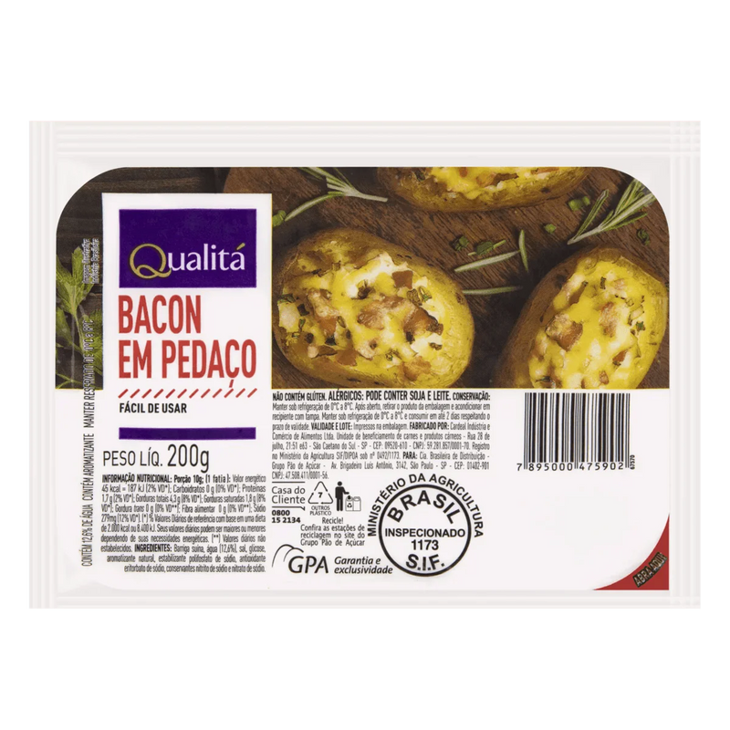 Bacon Em Pedaço QUALITÁ Pacote 200g