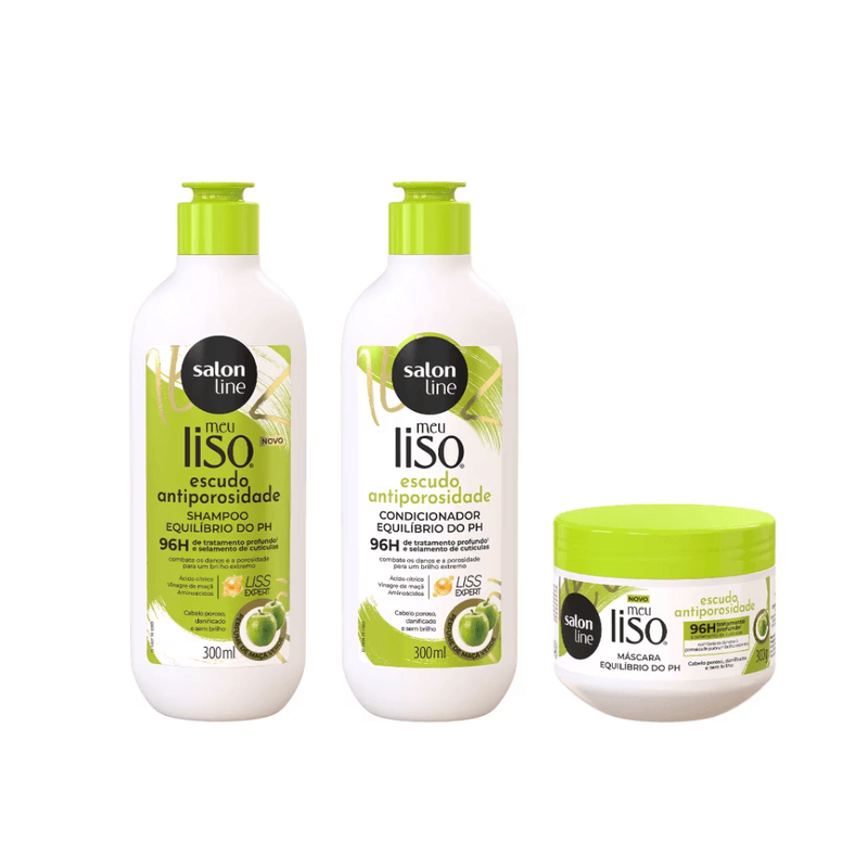 Kit Shampoo + Condicionador + Máscara Meu Liso Antiporosidade