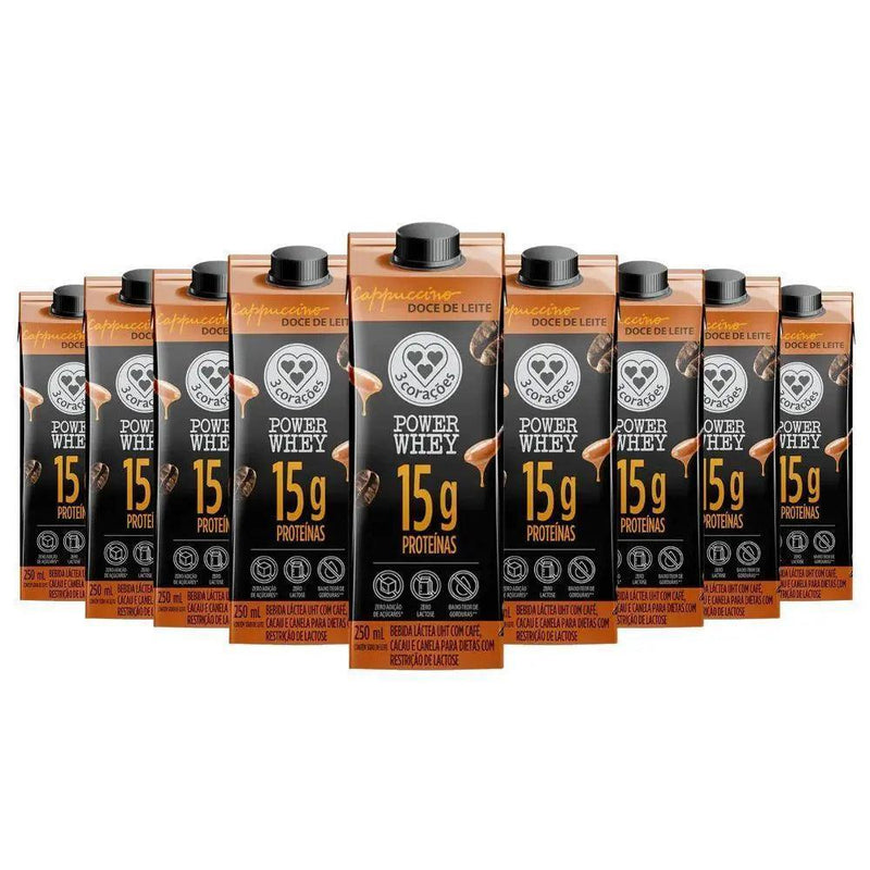 Bebida Proteica Power Whey Cappuccino Doce de Leite 3Corações (Cx 12un de 250ML)