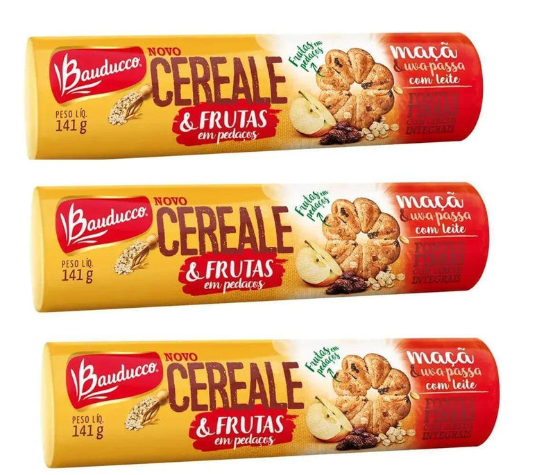 Biscoito Cereale e frutas maçã e uvas passas Bauducco 3x141g