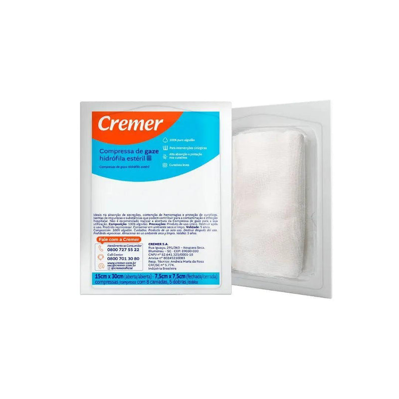 Compressa De Gaze Estéril Cremer 7,5Cm X 7,5Cm Pacote 5 Unidades