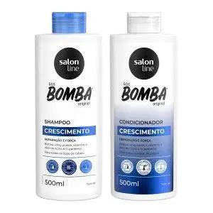 Kit  Shampoo e Condicionador SOS Bomba crescimento, reparação e força Salon Line 500ml. Biotina, whey protein, vitamina A, óleo de rício e D-pantenol.