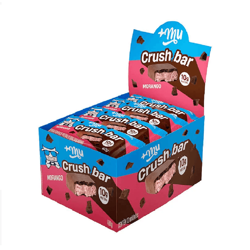 Barra de Proteína +Mu Crushbar - Morango - Caixa 12 unidades - 480g